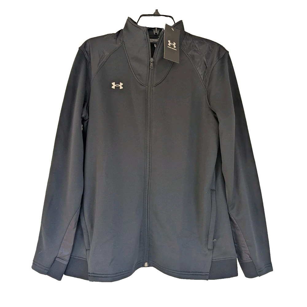 Under Armour Command Warmup Jacket Womens Size M Black Full Zip Vented Loose